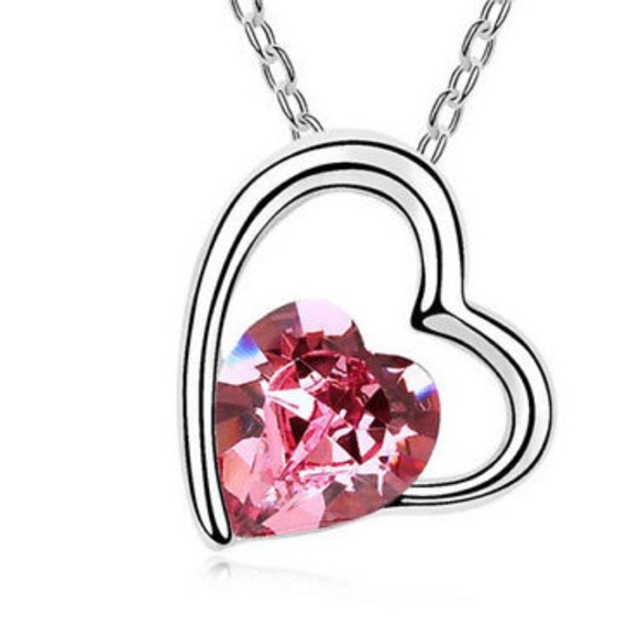 Pink Crystal Heart Necklace - Picture 1 of 3